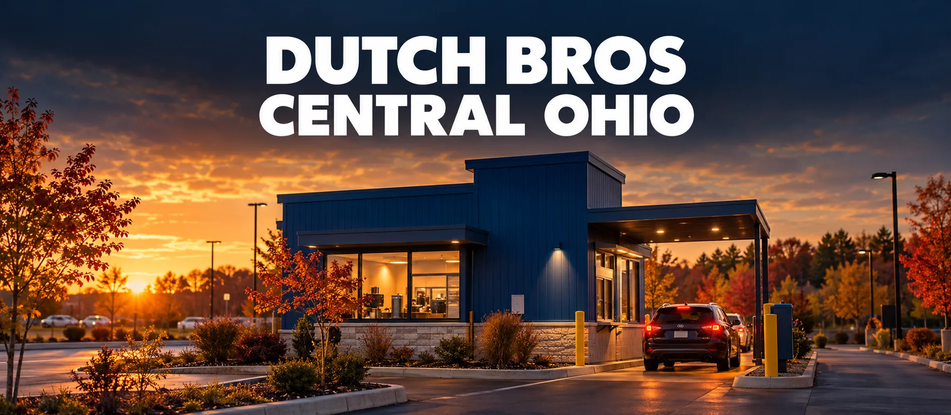 Concept illustration of a drive-thru coffee shop for the Dutch Bros Central Ohio opening guide